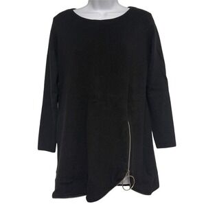 Christine Philippe Black Asymmetrical Tunic Sweater with Side Zipper Size Medium